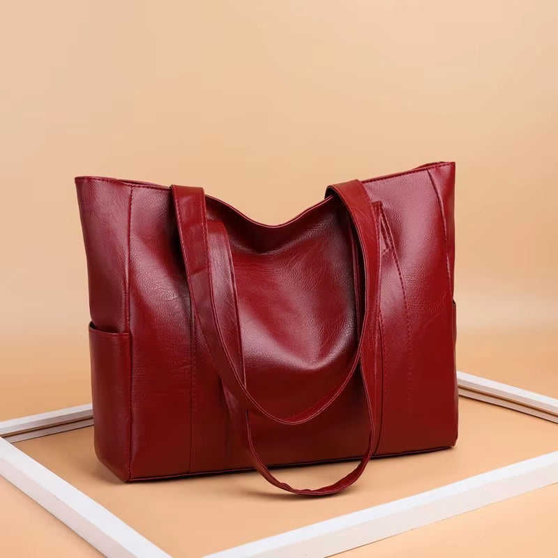 Bolso grande de cuero suave para mujer, moderno, estilo retro europeo y americano, bolso de hombro de gran capacidad, material de PU