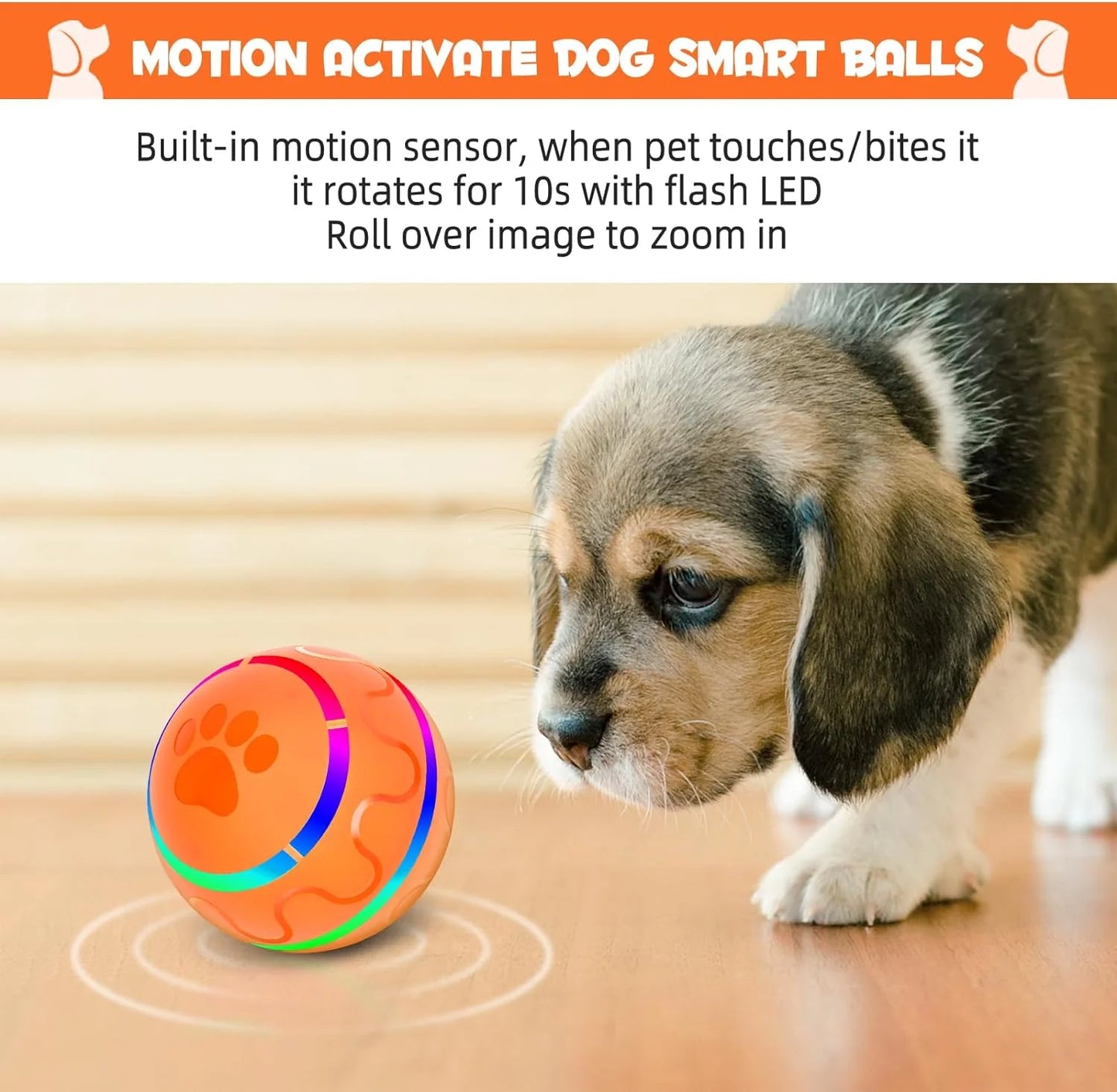 Peppy Pet Ball para perros, juguete interactivo para perros, bola rodante automática duradera con luces LED intermitentes para perros de razas pequeñas y medianas, Wicked Ball con activación por movimiento, sin BPA, recargable por USB