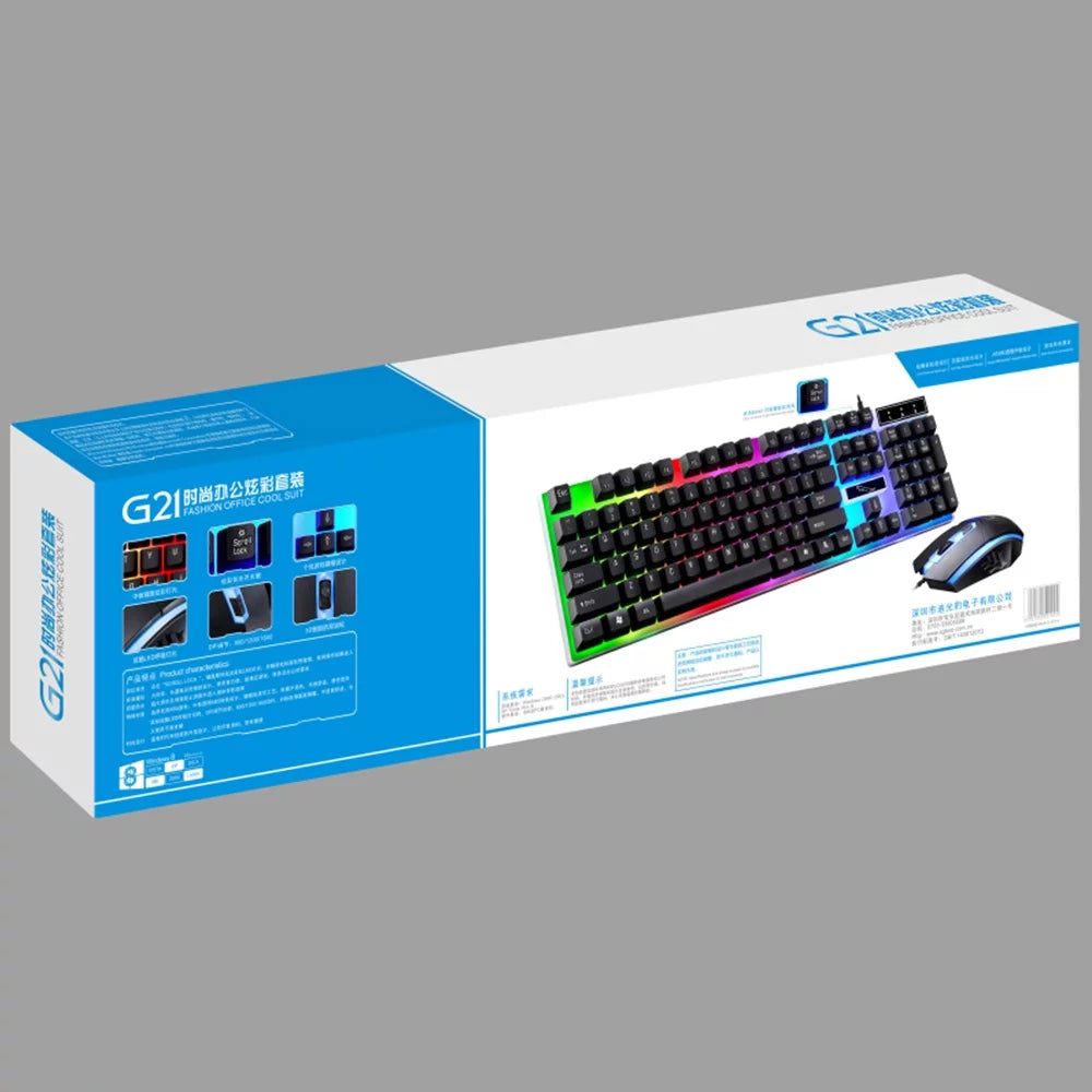 Combo de teclado y mouse para juegos, teclado con retroiluminación LED de arcoíris y 104 teclas para computadora de escritorio o portátil (negro)