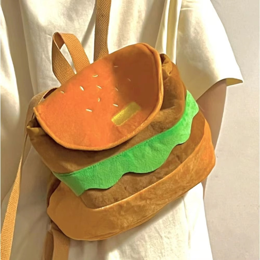 Bonita mochila de peluche con forma de hamburguesa, monedero de peluche con forma de hamburguesa de dibujos animados, mochila escolar para niñas y niños