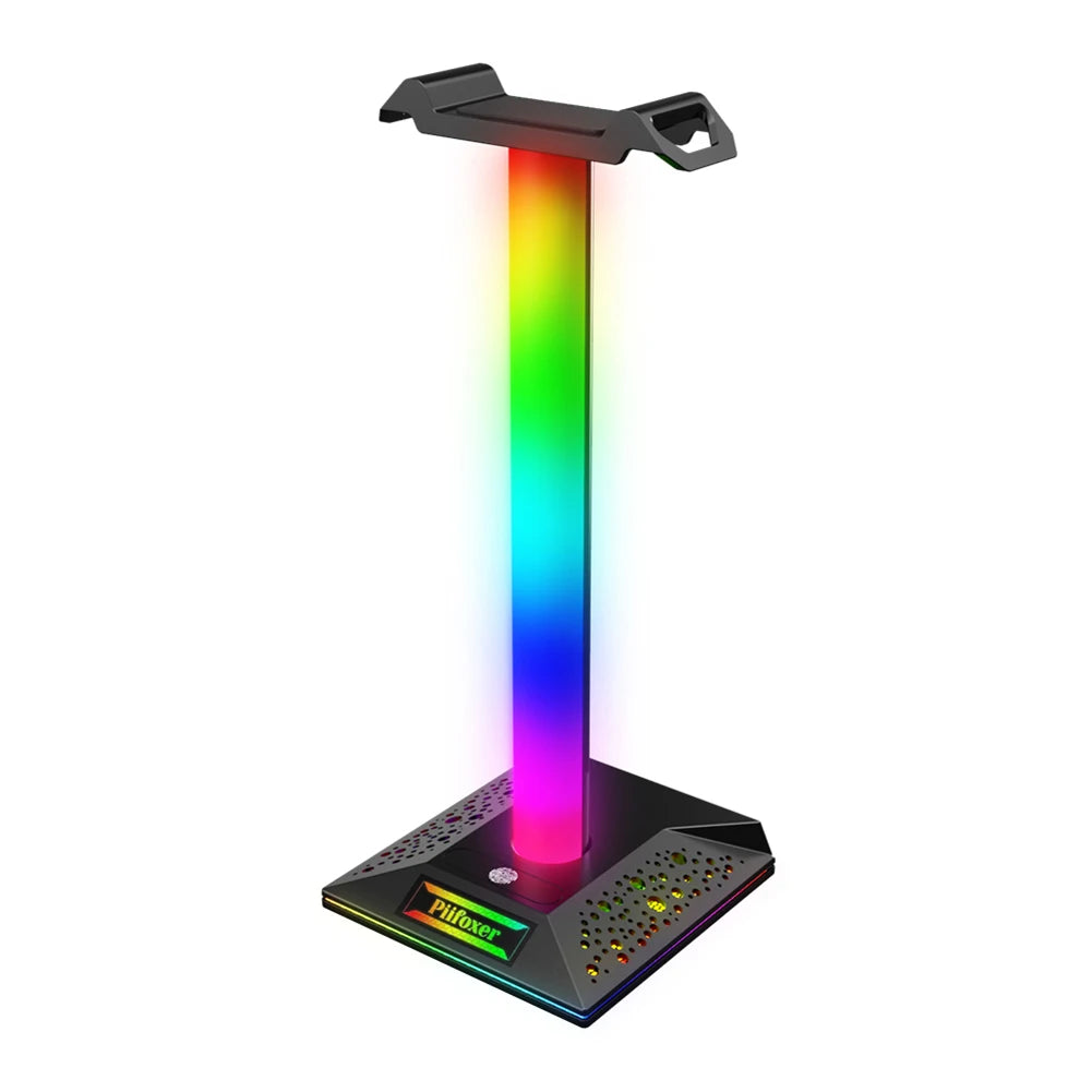 Soporte para auriculares con luces RGB, 10 modos de iluminación, puerto USB dual, tira de luz con control táctil para todos los auriculares, soporte para PC para juegos