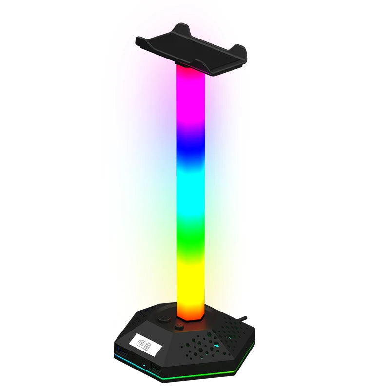 Soporte para auriculares con luces RGB, 10 modos de iluminación, puerto USB dual, tira de luz con control táctil para todos los auriculares, soporte para PC para juegos