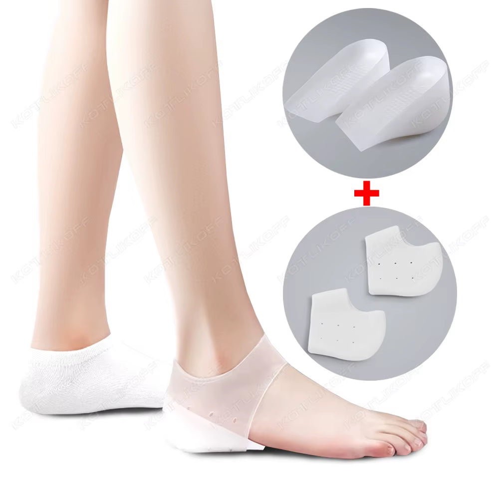 Plantillas invisibles de silicona para aumentar la altura, calcetines de silicona, almohadillas de gel para el talón, protectores de talón, zapatos con elevación, almohadilla para la suela, unisex