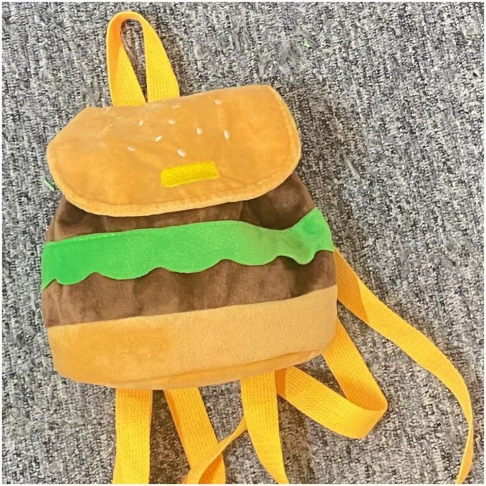 Bonita mochila de peluche con forma de hamburguesa, monedero de peluche con forma de hamburguesa de dibujos animados, mochila escolar para niñas y niños