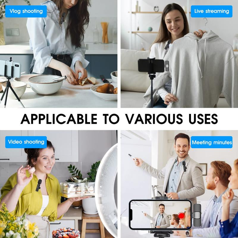 Paquete de 2 mini micrófonos inalámbricos profesionales para iPhone, iPad, iPhone 15, dispositivos iOS y Android, micrófono profesional para grabación de video, vlogs, transmisión en vivo