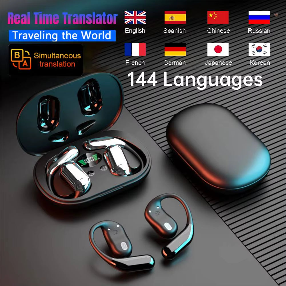 Auriculares con traductor de IA 3 en 1, 144 idiomas, cancelación de ruido, Bluetooth 5.3, traductor instantáneo, voz inteligente en tiempo real