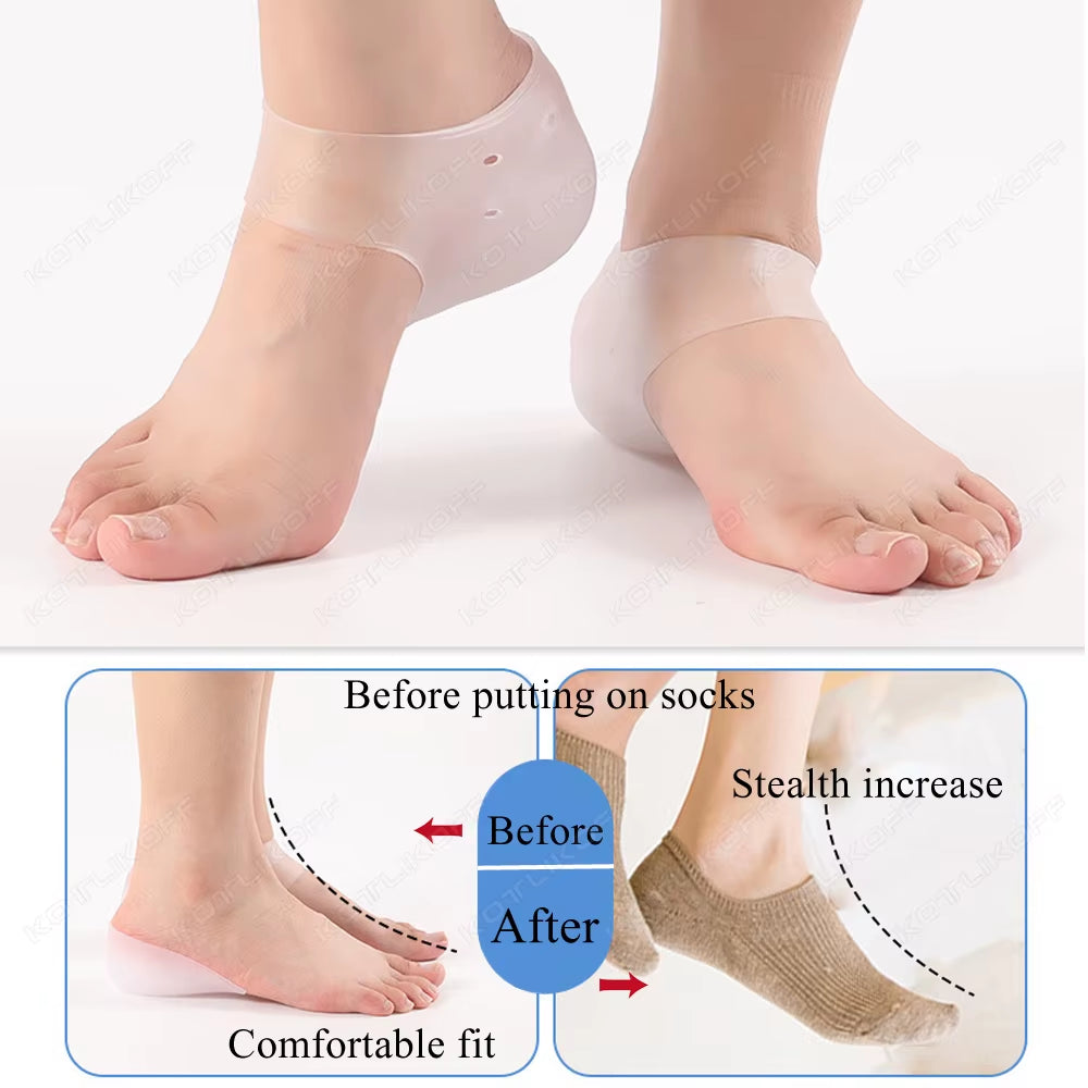 Plantillas invisibles de silicona para aumentar la altura, calcetines de silicona, almohadillas de gel para el talón, protectores de talón, zapatos con elevación, almohadilla para la suela, unisex