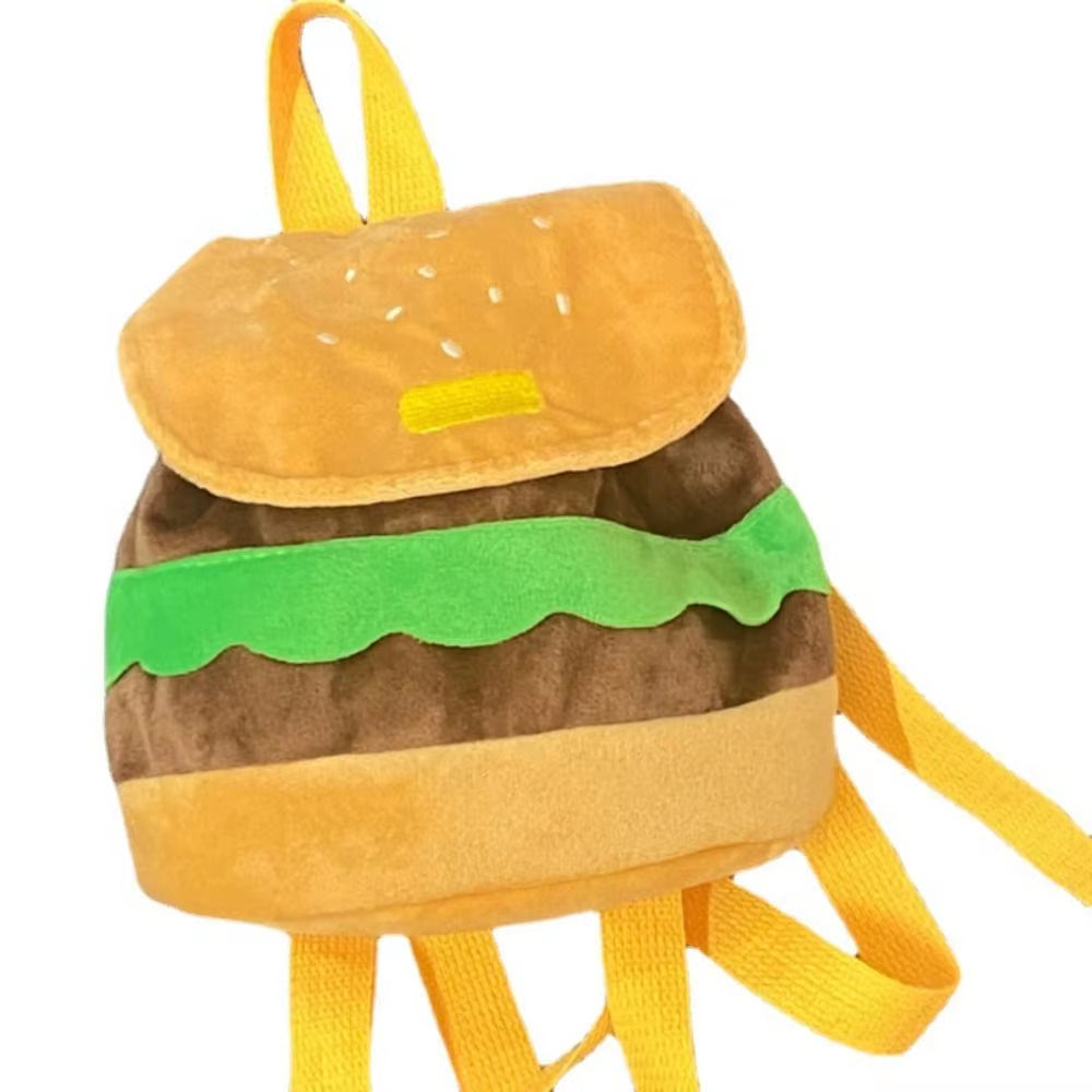 Bonita mochila de peluche con forma de hamburguesa, monedero de peluche con forma de hamburguesa de dibujos animados, mochila escolar para niñas y niños