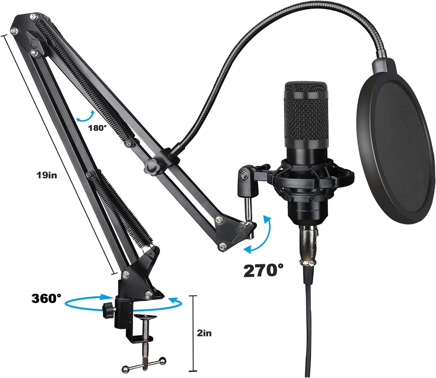 Micrófono de condensador USB para estudio, kit de micrófono para computadora con soporte de brazo de tijera ajustable, montaje antivibración, para grabación de computadora, podcasting, YouTube, karaoke, juegos, transmisión, enseñanza Guarda GD10