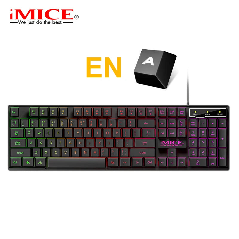 Teclado y ratón para juegos para ordenador, teclado para juegos RGB, kit para juegos con retroiluminación para ordenador portátil, 104 teclas, teclado USB con cable ruso