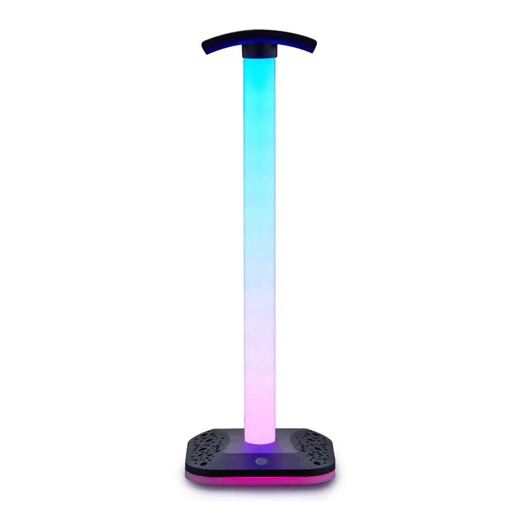 Soporte para auriculares con luces RGB, 10 modos de iluminación, puerto USB dual, tira de luz con control táctil para todos los auriculares, soporte para PC para juegos