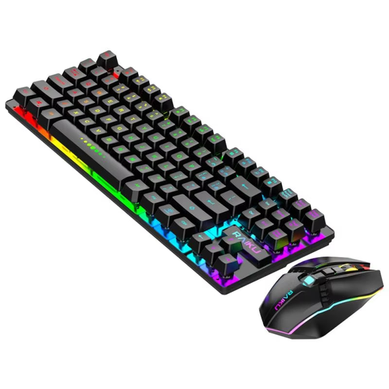 Juego de teclado y ratón inalámbricos para gamers de 2,4 G, teclado retroiluminado RGB para gamers, teclado de carga de 87 teclas para computadora y PC