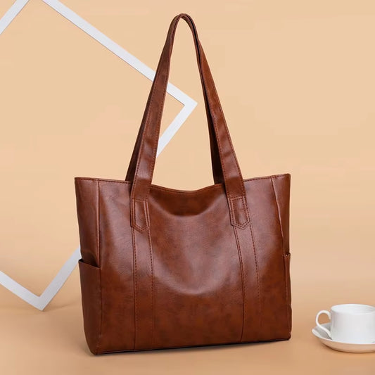 Bolso grande de cuero suave para mujer, moderno, estilo retro europeo y americano, bolso de hombro de gran capacidad, material de PU