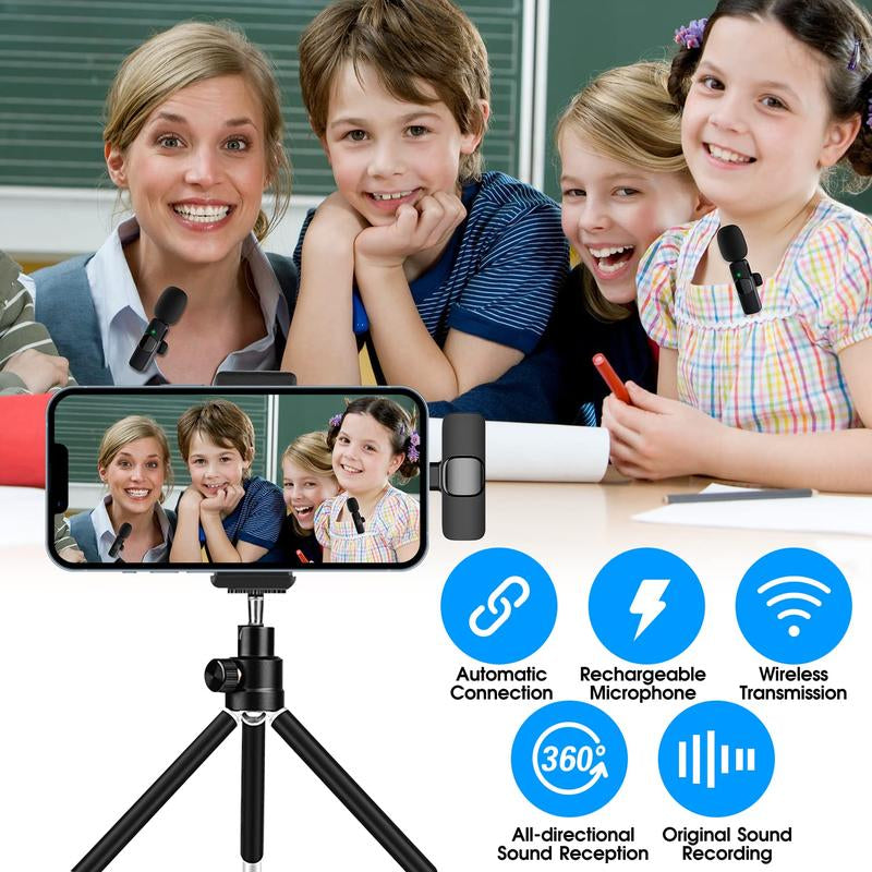 Paquete de 2 mini micrófonos inalámbricos profesionales para iPhone, iPad, iPhone 15, dispositivos iOS y Android, micrófono profesional para grabación de video, vlogs, transmisión en vivo