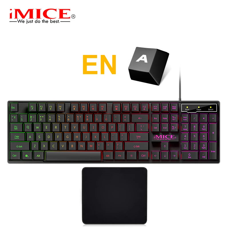 Teclado y ratón para juegos para ordenador, teclado para juegos RGB, kit para juegos con retroiluminación para ordenador portátil, 104 teclas, teclado USB con cable ruso