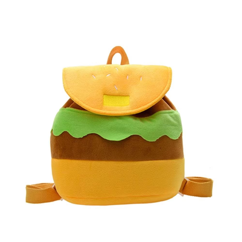 Bonita mochila de peluche con forma de hamburguesa, monedero de peluche con forma de hamburguesa de dibujos animados, mochila escolar para niñas y niños