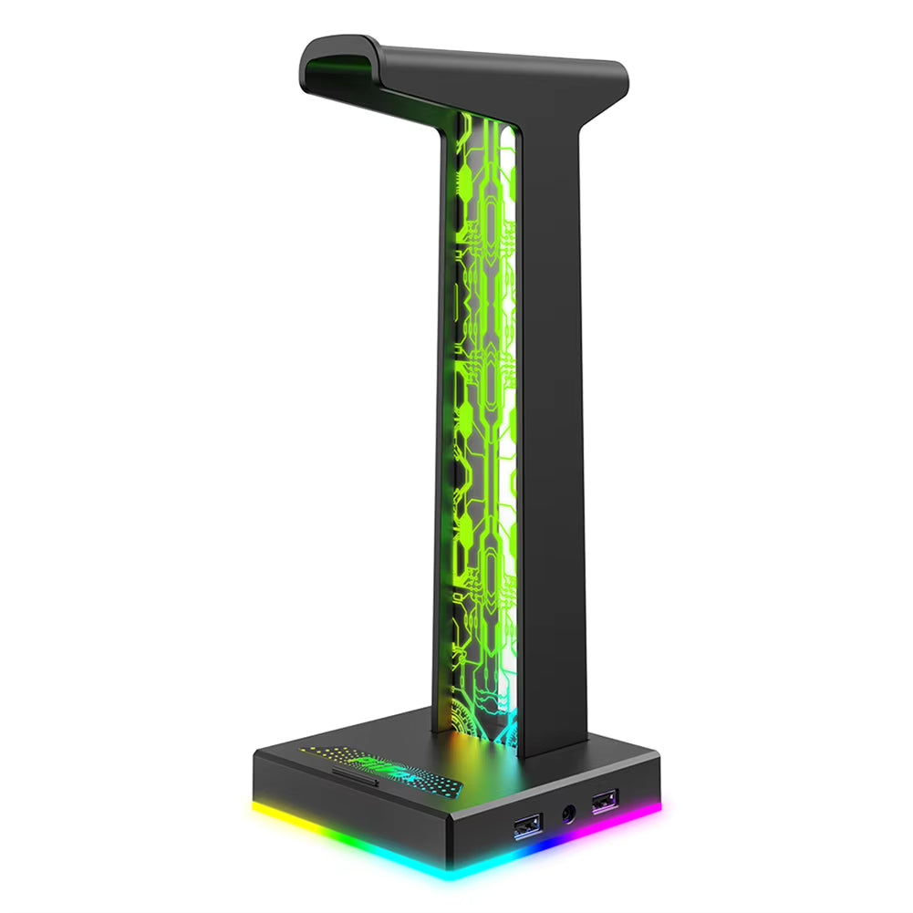 Soporte para auriculares con luces RGB, 10 modos de iluminación, puerto USB dual, tira de luz con control táctil para todos los auriculares, soporte para PC para juegos