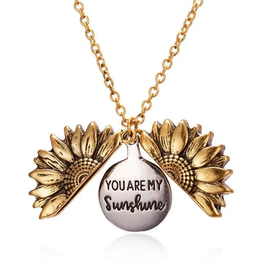 Collar abierto de doble capa con colgante de girasol creativo vintage You Are My Sunshine, collares tipo suéter para mujer, regalo de joyería