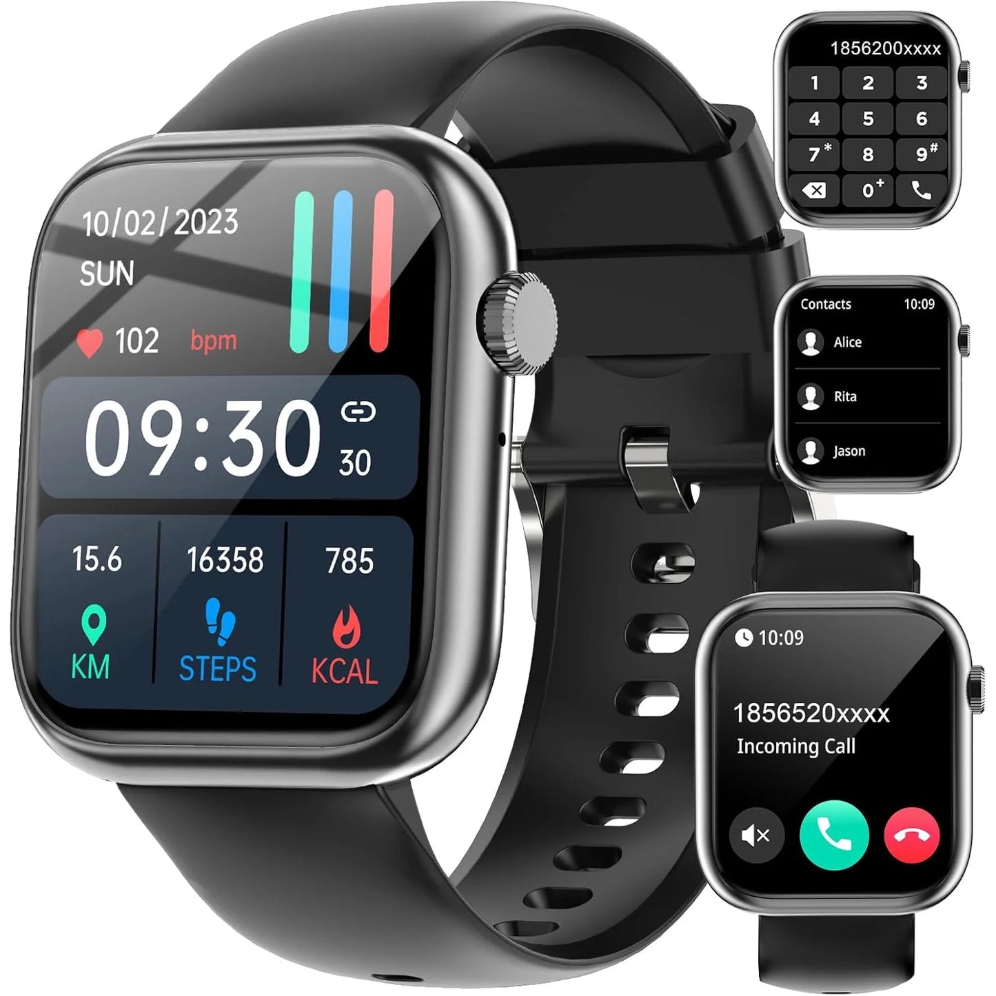 Reloj inteligente con Bluetooth para responder o hacer llamadas, reloj inteligente para iOS y Android, reloj para hombre y mujer, color negro