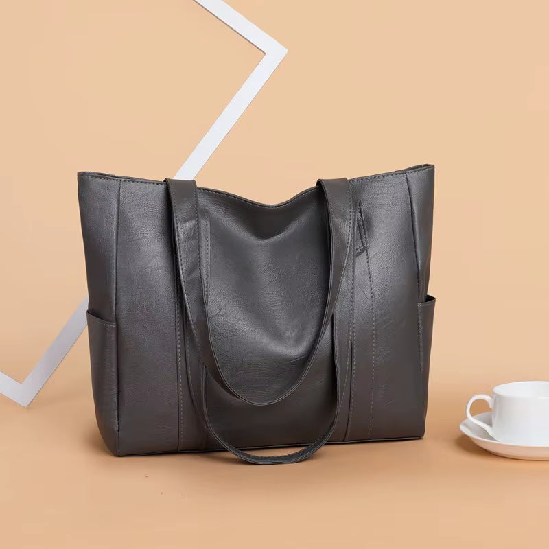 Bolso grande de cuero suave para mujer, moderno, estilo retro europeo y americano, bolso de hombro de gran capacidad, material de PU