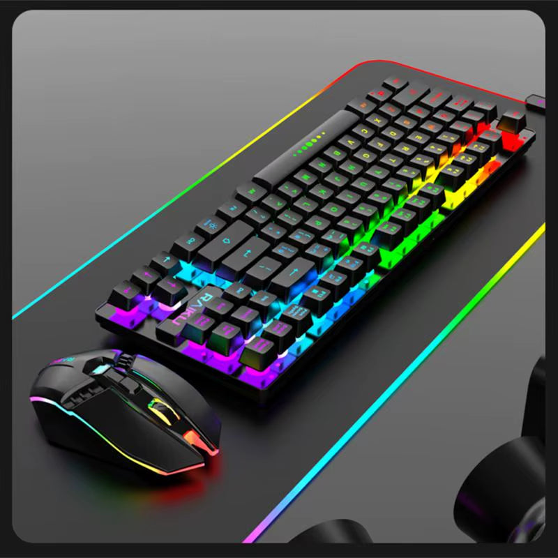 Juego de teclado y ratón inalámbricos para gamers de 2,4 G, teclado retroiluminado RGB para gamers, teclado de carga de 87 teclas para computadora y PC