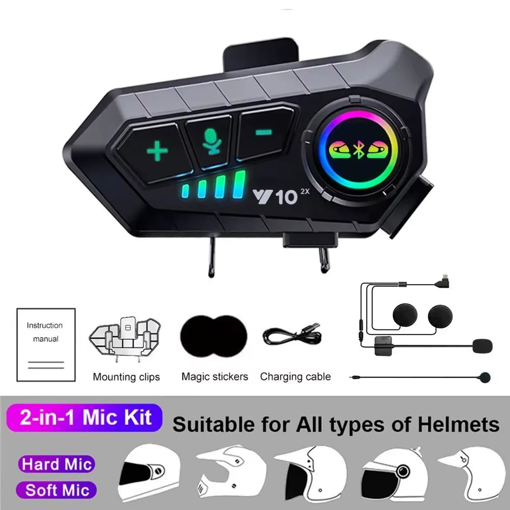 1/2X Intercomunicador con Bluetooth 5.3 para casco de motocicleta, impermeable, 300 m, altavoz