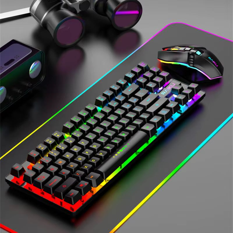 Juego de teclado y ratón inalámbricos para gamers de 2,4 G, teclado retroiluminado RGB para gamers, teclado de carga de 87 teclas para computadora y PC