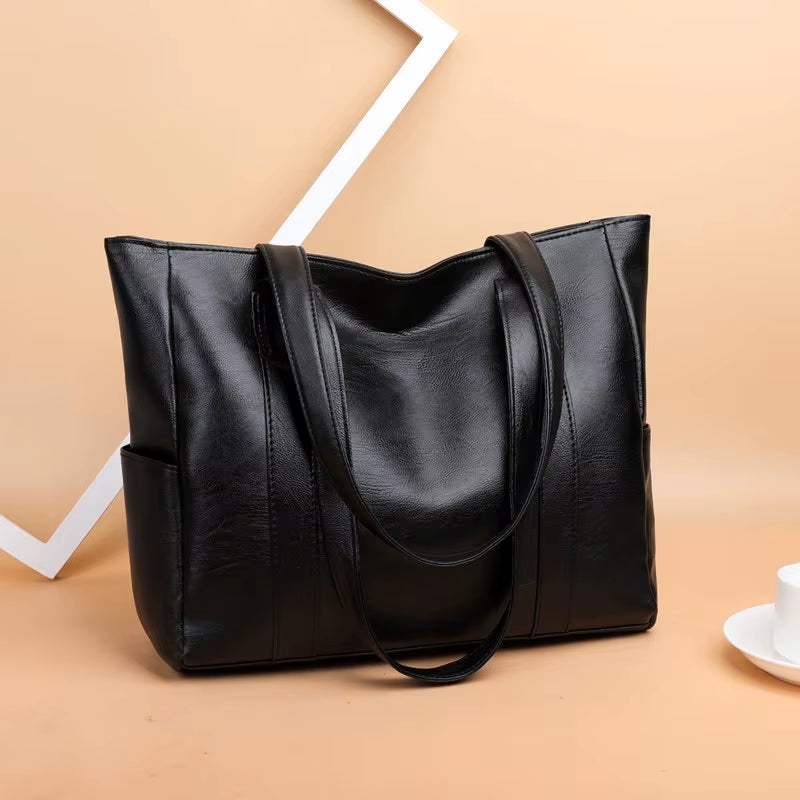 Bolso grande de cuero suave para mujer, moderno, estilo retro europeo y americano, bolso de hombro de gran capacidad, material de PU