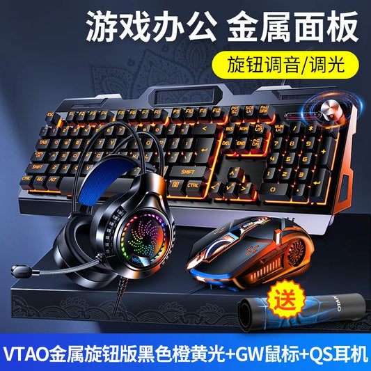 Teclado para juegos RGB 3 en 1, teclado y ratón para juegos, kit de auriculares para juegos, teclado de computadora con cable USB retroiluminado para PC, portátil, teclado