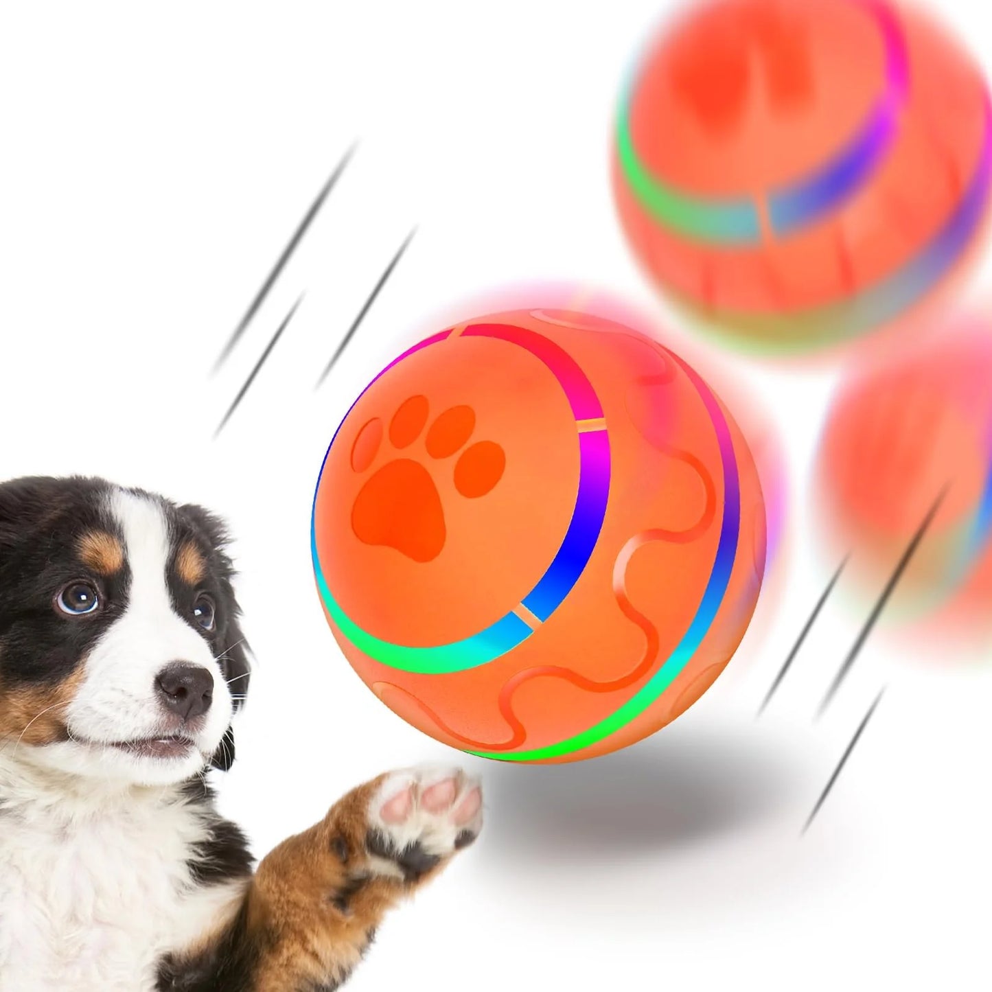 Peppy Pet Ball para perros, juguete interactivo para perros, bola rodante automática duradera con luces LED intermitentes para perros de razas pequeñas y medianas, Wicked Ball con activación por movimiento, sin BPA, recargable por USB