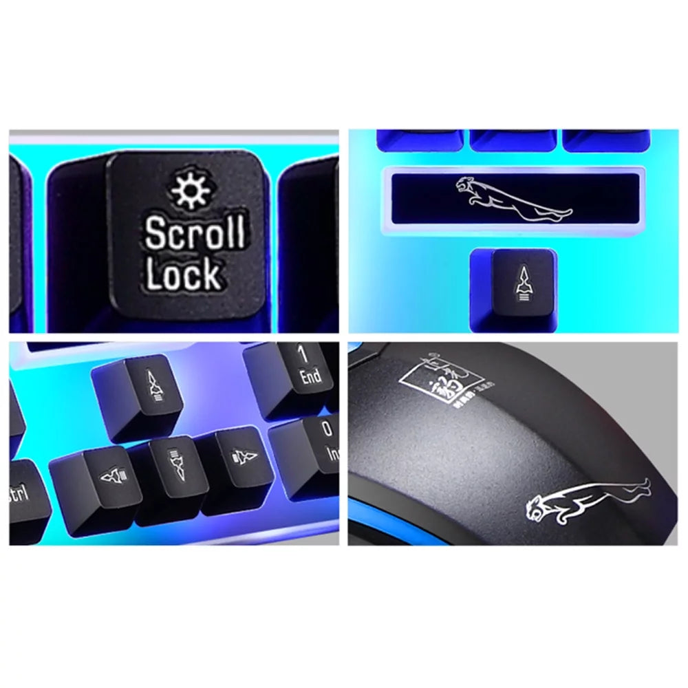 Combo de teclado y mouse para juegos, teclado con retroiluminación LED de arcoíris y 104 teclas para computadora de escritorio o portátil (negro)